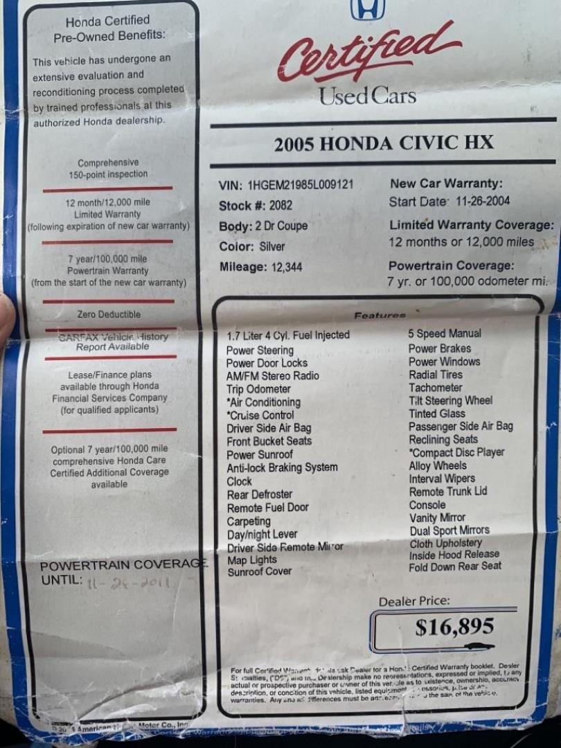 2005 GREY HONDA CIVIC EX (1HGEM21985L) with an 1.7L engine, 4-Speed Manual transmission, located at 503 First Street, Canonsburg, PA, 15317, (724) 745-0566, 40.266006, -80.178413 - Photo#19
