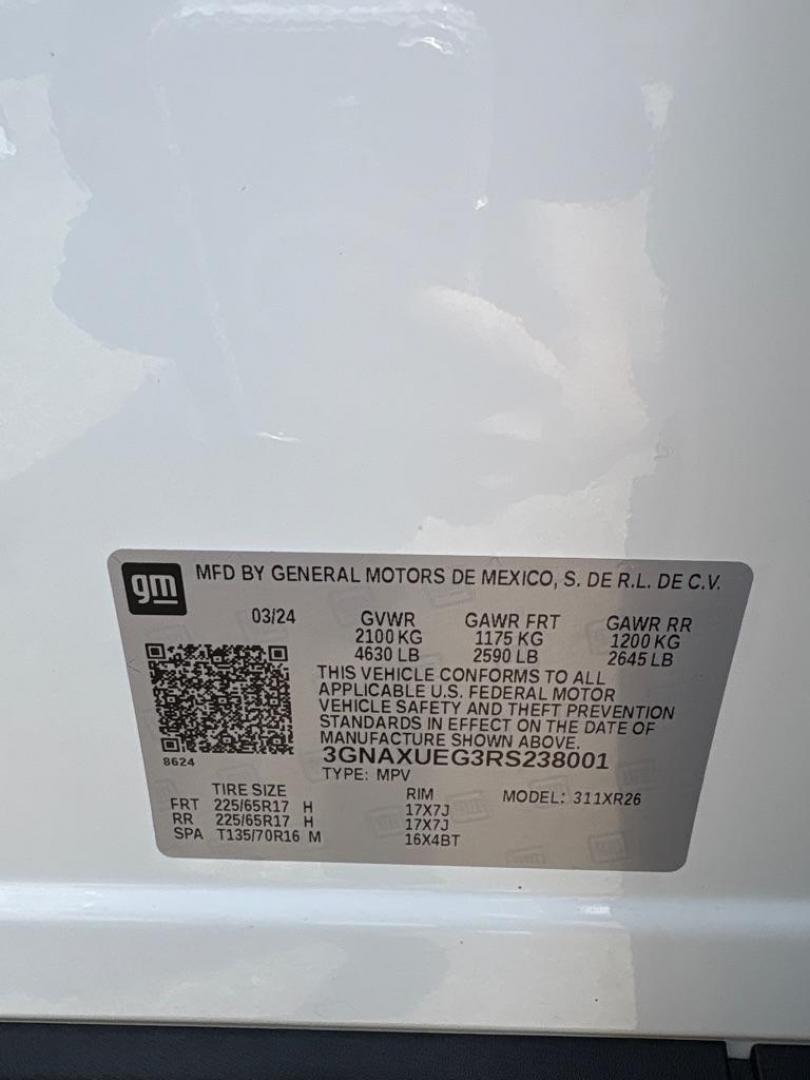 2024 WHITE CHEVROLET EQUINOX LT (3GNAXUEG3RS) with an 1.5L engine, Automatic transmission, located at 503 First Street, Canonsburg, PA, 15317, (724) 745-0566, 40.266006, -80.178413 - Photo#19