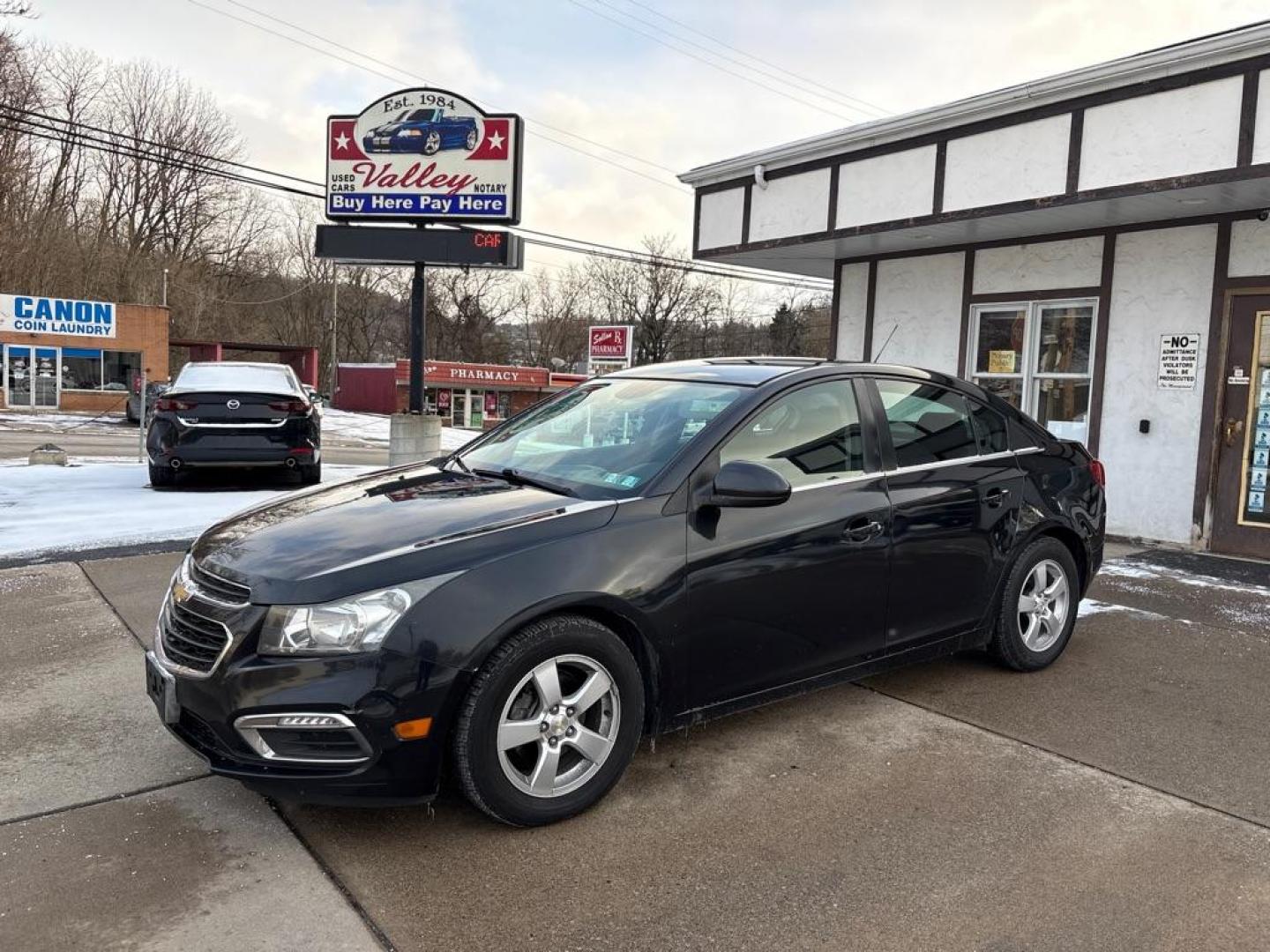 2015 BLACK CHEVROLET CRUZE LT (1G1PC5SB7F7) with an 1.4L engine, Automatic transmission, located at 503 First Street, Canonsburg, PA, 15317, (724) 745-0566, 40.266006, -80.178413 - Photo#0