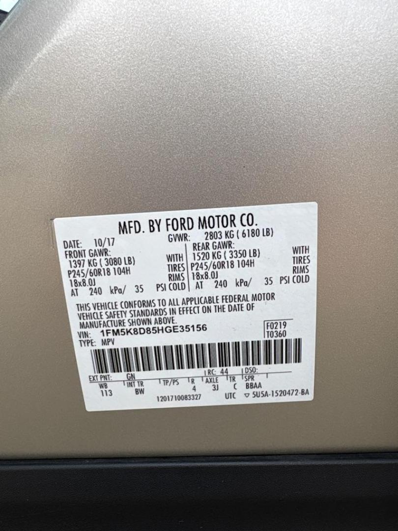 2017 GOLD FORD EXPLORER XLT (1FM5K8D85HG) with an 3.5L engine, Automatic transmission, located at 503 First Street, Canonsburg, PA, 15317, (724) 745-0566, 40.266006, -80.178413 - Photo#25