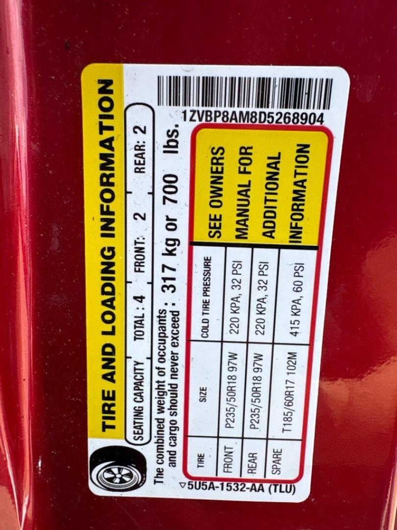 2013 RED FORD MUSTANG (1ZVBP8AM8D5) with an 3.7L engine, Automatic transmission, located at 503 First Street, Canonsburg, PA, 15317, (724) 745-0566, 40.266006, -80.178413- Photo#18