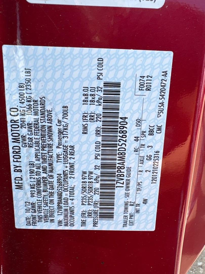 2013 RED FORD MUSTANG (1ZVBP8AM8D5) with an 3.7L engine, Automatic transmission, located at 503 First Street, Canonsburg, PA, 15317, (724) 745-0566, 40.266006, -80.178413- Photo#19