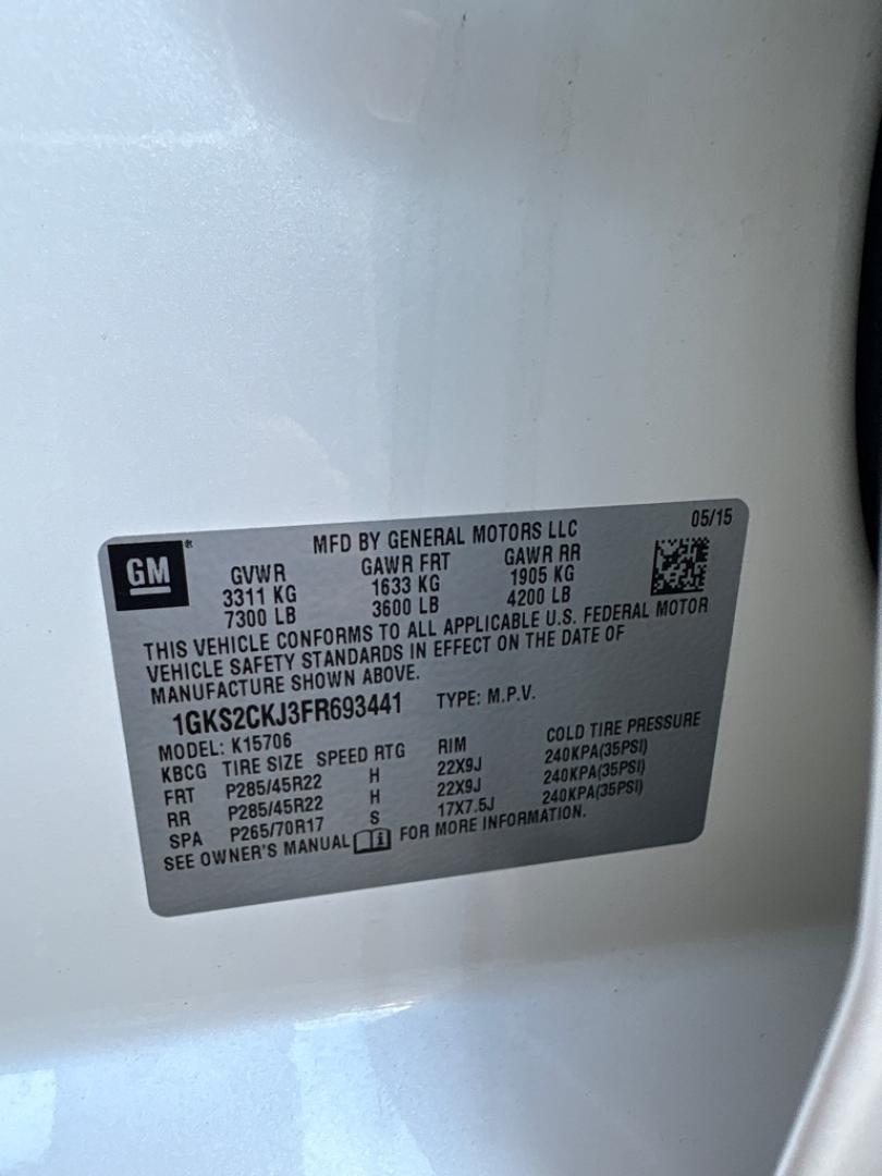 2015 WHITE GMC YUKON DENALI (1GKS2CKJ3FR) with an 6.2L engine, Automatic transmission, located at 503 First Street, Canonsburg, PA, 15317, (724) 745-0566, 40.266006, -80.178413 - THIS VEHICLE IS UNDER CONSIGNMENT CLEAN CAR FAX! ONE OWNER! SUPER CLEAN! MUST SEE! BOSE SURROUND SOUND 3RD ROW 2ND ROW CAPTAIN CHAIRS REAR ENTERTAINMENT TOW PACKAGE SUNROOF HEATED LEATHER SEATS NAVIGATION REAR VIEW CAMERA TRI-ZONE CLIMATE CONTROL WIRELESS CHARGING REMOTE START POWE- Photo#26